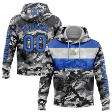 Load image into Gallery viewer, Custom Stitched Camo Powder Blue-Black 3D Nicaragua Nicaraguan Flag Sports Pullover Sweatshirt Salute To Service Hoodie
