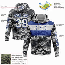 Load image into Gallery viewer, Custom Stitched Camo White-Royal 3D Honduras Honduran Flag Sports Pullover Sweatshirt Salute To Service Hoodie
