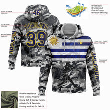 Load image into Gallery viewer, Custom Stitched Camo Navy-Yellow 3D Uruguay Uruguayan Flag Sports Pullover Sweatshirt Salute To Service Hoodie
