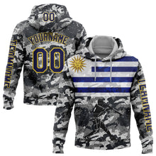 Load image into Gallery viewer, Custom Stitched Camo Navy-Yellow 3D Uruguay Uruguayan Flag Sports Pullover Sweatshirt Salute To Service Hoodie
