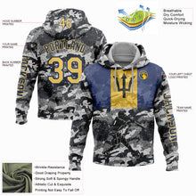 Load image into Gallery viewer, Custom Stitched Camo Yellow-Navy 3D Barbados Barbadian Flag Sports Pullover Sweatshirt Salute To Service Hoodie
