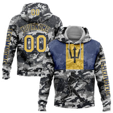 Load image into Gallery viewer, Custom Stitched Camo Yellow-Navy 3D Barbados Barbadian Flag Sports Pullover Sweatshirt Salute To Service Hoodie
