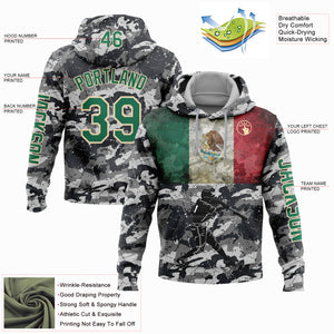 Custom Stitched Camo Kelly Green-Cream 3D Mexico Vintage Mexican Flag Sports Pullover Sweatshirt Salute To Service Hoodie