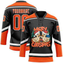 Load image into Gallery viewer, Custom Black Orange-White Funny Christmas 3D Hockey Lace Neck Jersey
