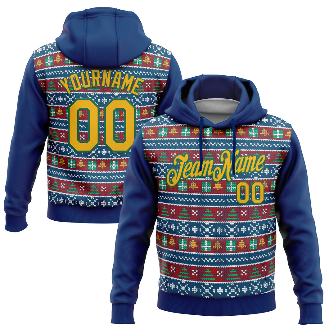 Custom Stitched US Navy Blue Gold-Kelly Green Christmas 3D Sports Pullover Sweatshirt Hoodie