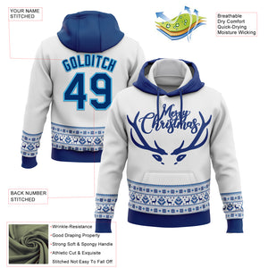 Custom Stitched White US Navy Blue-Sky Blue Christmas 3D Sports Pullover Sweatshirt Hoodie