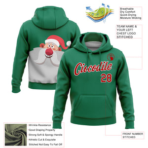 Custom Stitched Kelly Green Red-White Funny Christmas 3D Sports Pullover Sweatshirt Hoodie