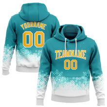 Load image into Gallery viewer, Custom Stitched Teal Gold-White Christmas Snowflakes 3D Sports Pullover Sweatshirt Hoodie
