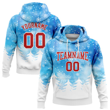 Custom Stitched Powder Blue Red-White Christmas Snowflakes 3D Sports Pullover Sweatshirt Hoodie