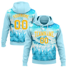 Load image into Gallery viewer, Custom Stitched Lakes Blue Yellow-White Christmas Snowflakes 3D Sports Pullover Sweatshirt Hoodie
