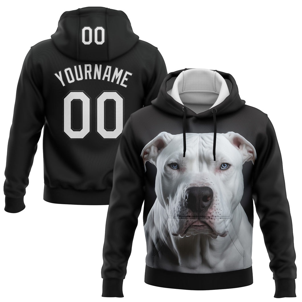 Custom Stitched Black White 3D Pattern Design Dogo-argentino Sports Pullover Sweatshirt Hoodie