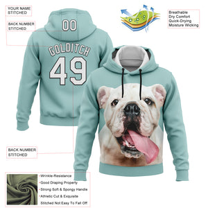 Custom Stitched Ice Blue White-Black 3D Pattern Design Bulldog Sports Pullover Sweatshirt Hoodie