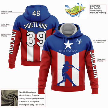 Custom Stitched Red Royal-Black 3D Puerto Rico Puerto Rican Flag Sports Pullover Sweatshirt Hoodie