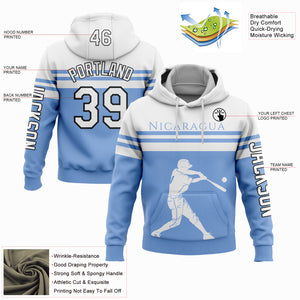 Custom Stitched Light Blue White-Black 3D Nicaragua Nicaraguan Flag Sports Pullover Sweatshirt Hoodie