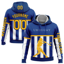 Load image into Gallery viewer, Custom Stitched Royal Gold-Black 3D Uruguay Uruguayan Flag Sports Pullover Sweatshirt Hoodie
