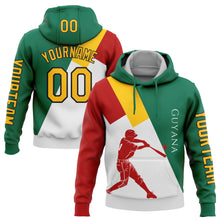 Load image into Gallery viewer, Custom Stitched Kelly Green Gold Red-Black 3D Guyana Guyana Flag Sports Pullover Sweatshirt Hoodie
