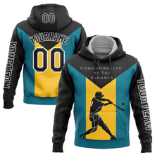 Load image into Gallery viewer, Custom Stitched Black Teal-Gold 3D Bahamas Bahamian Flag Sports Pullover Sweatshirt Hoodie
