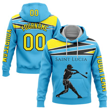 Load image into Gallery viewer, Custom Stitched Sky Blue Light Yellow-Black 3D Saint Lucia Saint Lucian Flag Sports Pullover Sweatshirt Hoodie
