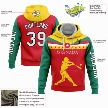 Custom Stitched Red Gold-Black 3D Grenada Grenadian Flag Sports Pullover Sweatshirt Hoodie