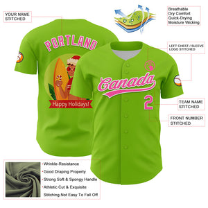 Custom Neon Green Pink-White 3D Funny Christmas Authentic Baseball Jersey