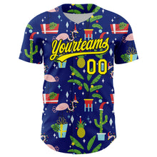 Load image into Gallery viewer, Custom Royal Light Yellow-Black 3D Funny Christmas Authentic Baseball Jersey
