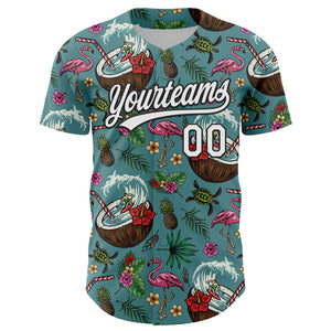 Custom Teal White-Black 3D Funny Christmas Authentic Baseball Jersey