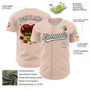 Custom Light Pink White-Black 3D Pattern Design Black History Month Authentic Baseball Jersey