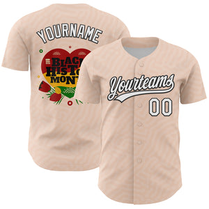 Custom Light Pink White-Black 3D Pattern Design Black History Month Authentic Baseball Jersey