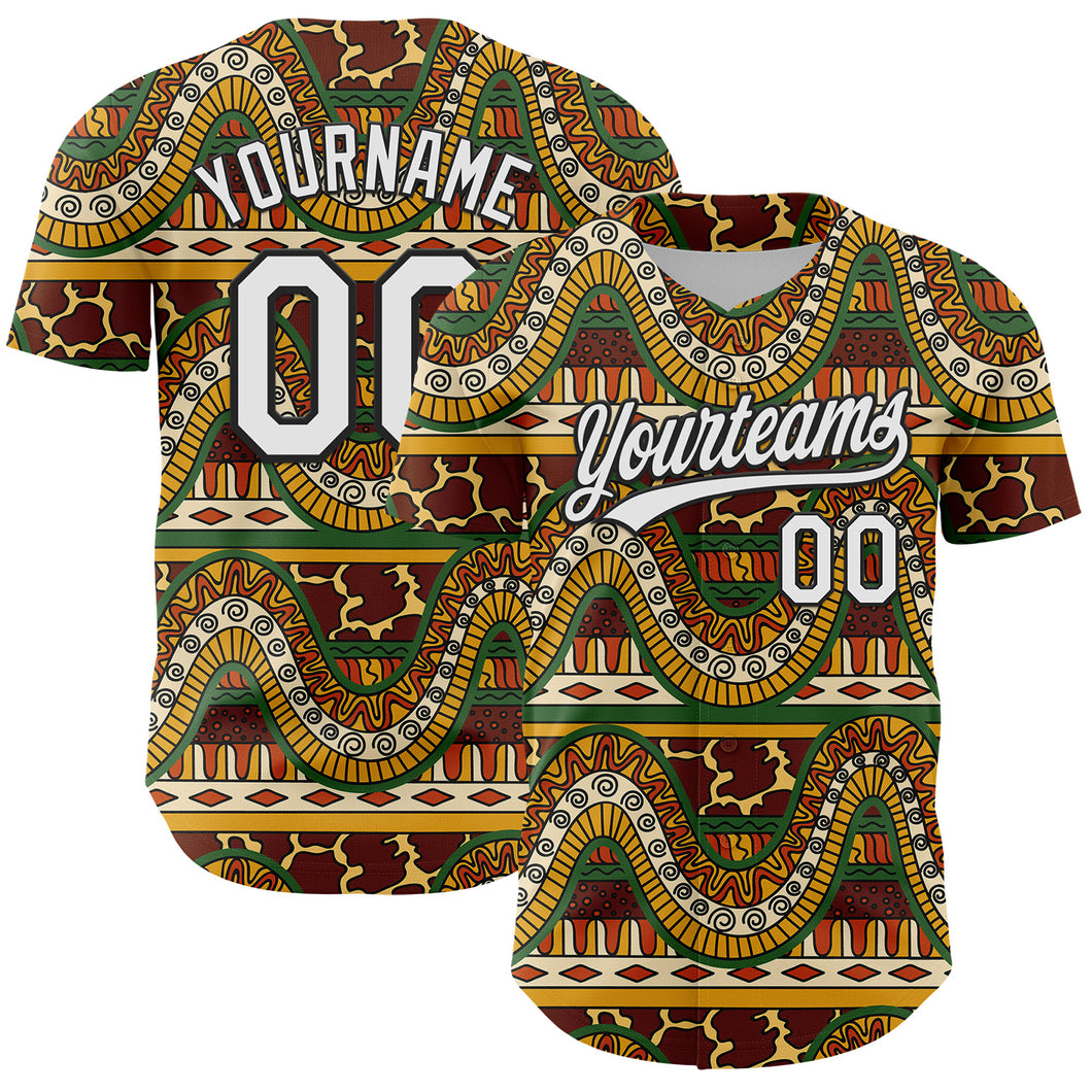 Custom Brown White-Black 3D Pattern Design Black History Month Authentic Baseball Jersey