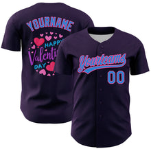 Load image into Gallery viewer, Custom Purple Electric Blue-Pink 3D Love Heart Valentine&#39;s Day Authentic Baseball Jersey
