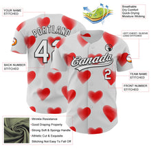 Load image into Gallery viewer, Custom White Black 3D Love Heart Valentine&#39;s Day Authentic Baseball Jersey
