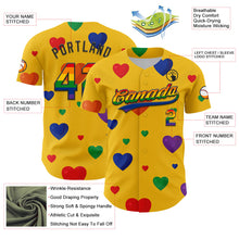 Load image into Gallery viewer, Custom Yellow Rainbow-Black 3D Love Heart Valentine&#39;s Day Authentic Baseball Jersey
