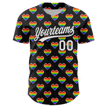 Load image into Gallery viewer, Custom Black White 3D Love Heart Valentine&#39;s Day Authentic Baseball Jersey
