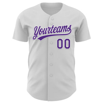 Custom White Purple 3D Pancreatic Cancer Ribbon Authentic Baseball Jersey