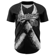 Load image into Gallery viewer, Custom Black White 3D Skin Cancer Ribbon Authentic Baseball Jersey
