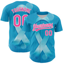 Load image into Gallery viewer, Custom Sky Blue Pink-White 3D Prostate Cancer Ribbon Authentic Baseball Jersey
