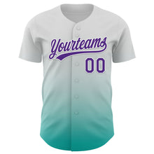 Load image into Gallery viewer, Custom White Purple-Aqua 3D Testicular Cancer Ribbon Authentic Baseball Jersey
