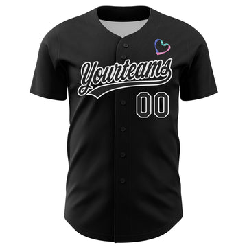 Custom Black White 3D Thyroid Cancer Ribbon Authentic Baseball Jersey