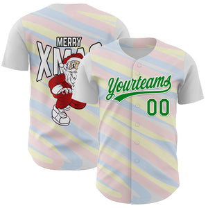 Custom White Grass Green 3D Funny Christmas Authentic Baseball Jersey