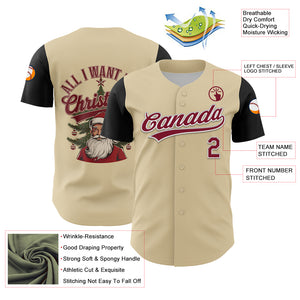 Custom Cream Crimson-White 3D Funny Christmas Authentic Baseball Jersey