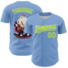 Load image into Gallery viewer, Custom Light Blue Neon Green-White 3D Funny Christmas Authentic Baseball Jersey
