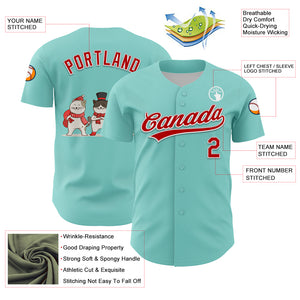 Custom Ice Blue Red-White 3D Funny Christmas Authentic Baseball Jersey