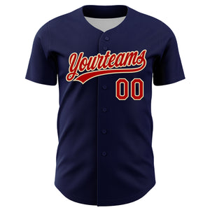 Custom Navy Red-Cream 3D Funny Christmas Authentic Baseball Jersey