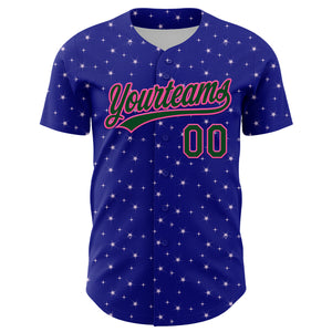 Custom Royal Green-Pink 3D Funny Christmas Authentic Baseball Jersey