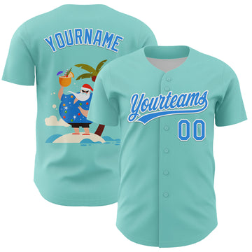 Custom Ice Blue Electric Blue-White 3D Funny Christmas Authentic Baseball Jersey