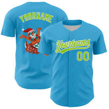 Load image into Gallery viewer, Custom Sky Blue Neon Green-White 3D Funny Christmas Authentic Baseball Jersey
