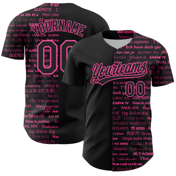 Custom Black Pink 3D Love Valentine's Day Authentic Baseball Jersey