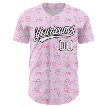 Custom Light Pink White-Black 3D Love Heart Valentine's Day Authentic Baseball Jersey