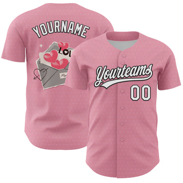 Custom Light Pink White-Black 3D Love Heart Valentine's Day Authentic Baseball Jersey