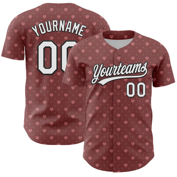 Custom Brown White-Black 3D Love Heart Valentine's Day Authentic Baseball Jersey